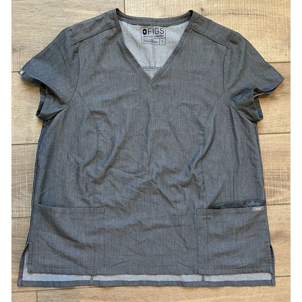 Figs Technical Scrub Top Womens Large Three‎ Pocket Medical Shirt Gray Casma